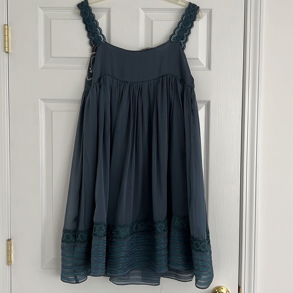 Silk sundress aquamarine Sz Xl summer dress - Picture 5 of 9